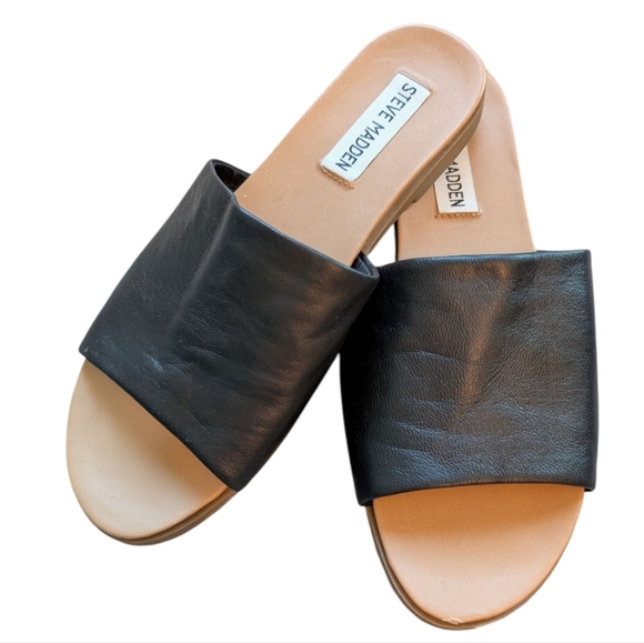 Steve Madden Karrlaa Slide Sandals Black Beige Leather Upper Flat Women's 6.5 - Picture 11 of 11